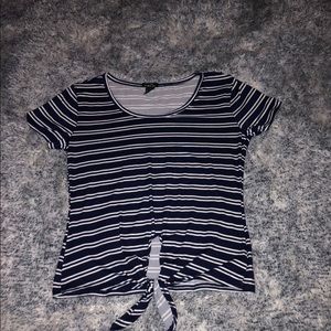 Navy Blue & White Striped Tied Top
